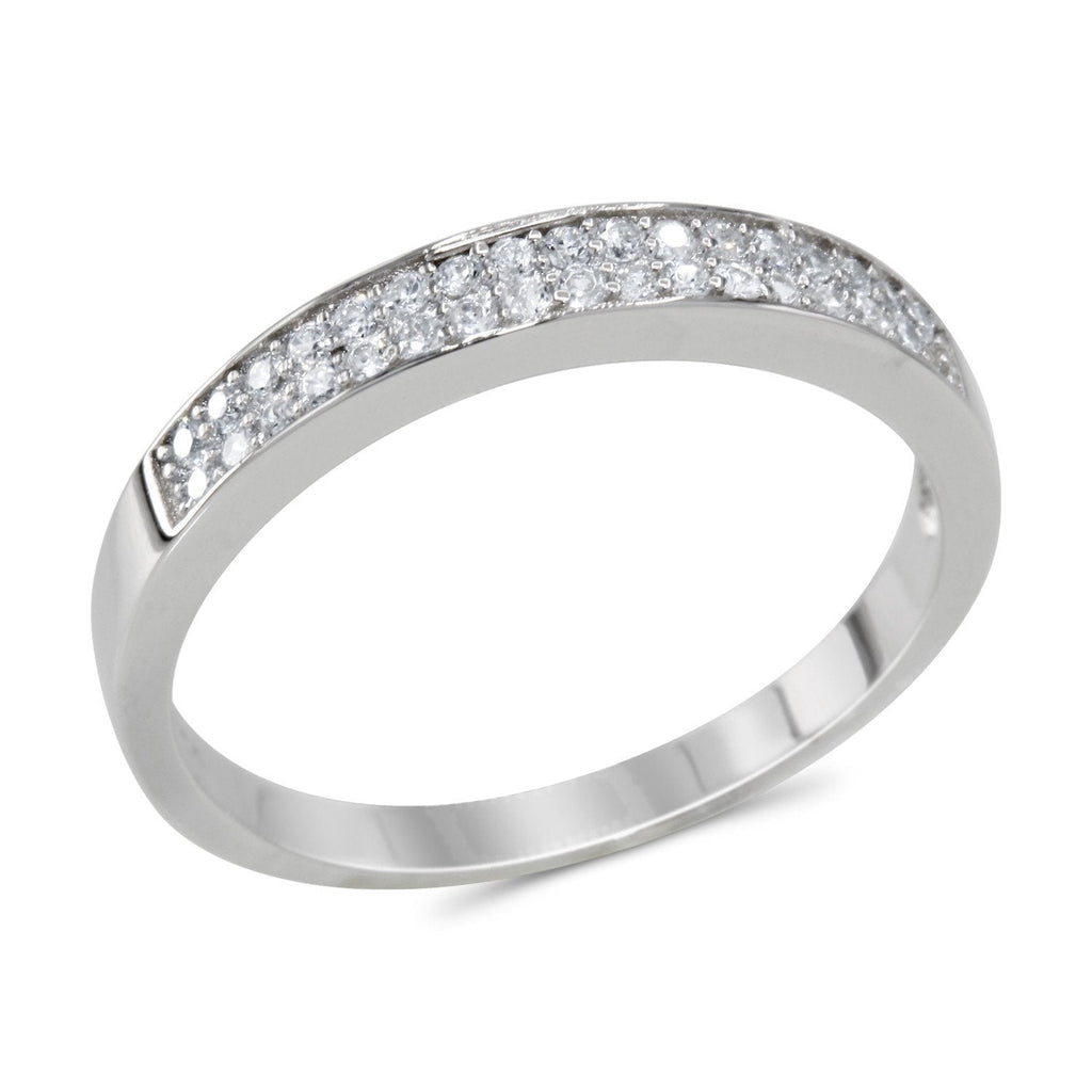 CZ 5mm Center Stone Sterling Silver Plated Crossover Halo Engagement Ring Set