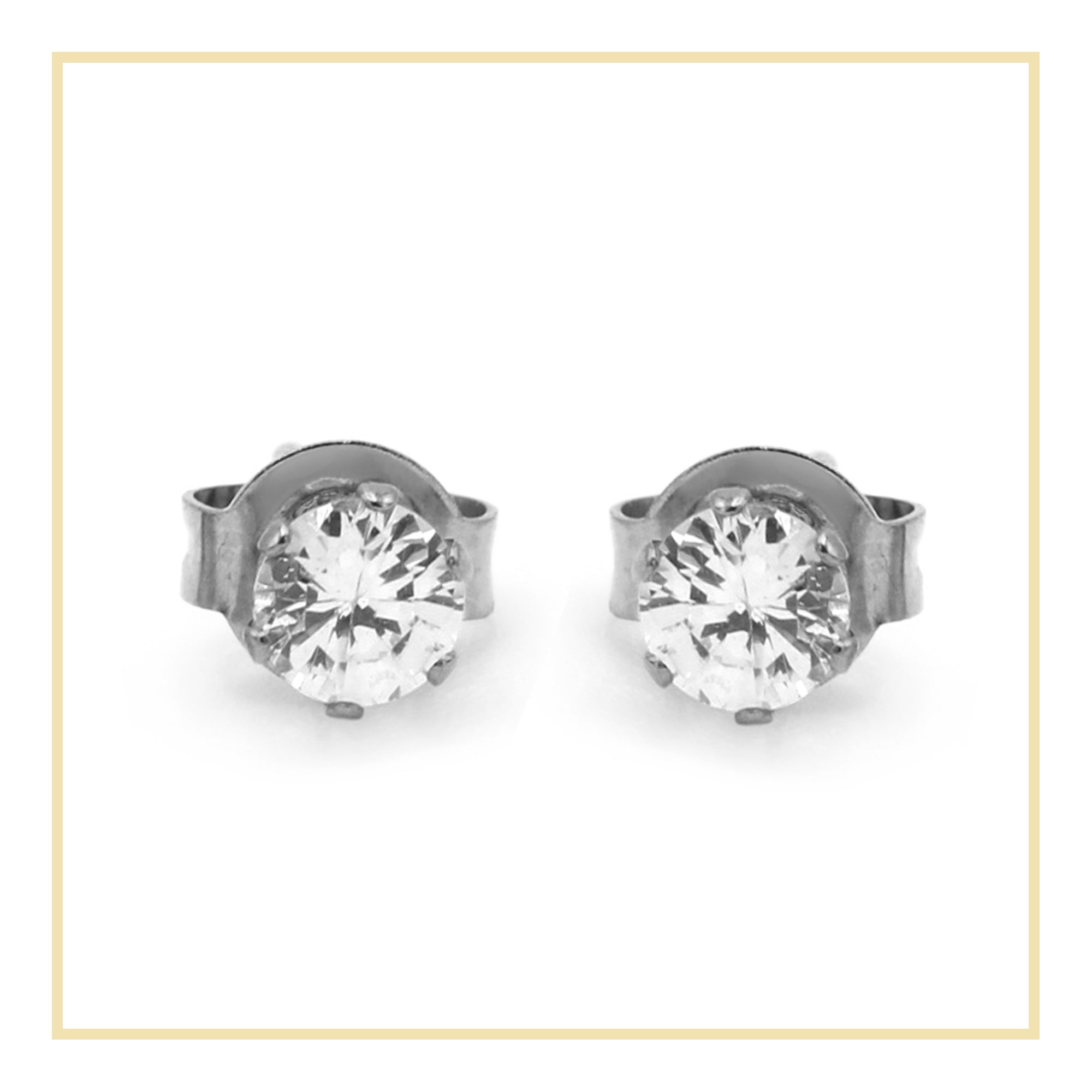Cubic Zirconia Round Stud Earrings Stainless Steel Silver Jewelry Men Women