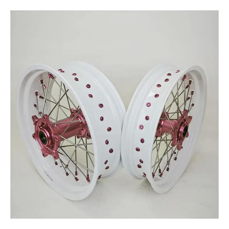 Pink Hub Fit KT M EXC SXF 2003-2023 16/17 Wheel Set White Rims Pink Hubs Supermoto Pit Bike Wheels