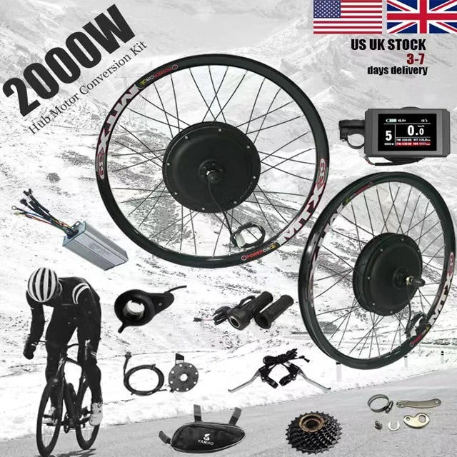 UK USA Stock Cheap Electric Bike Kit 48/52/72V Brushless Gearless Dc Hub Motor MTX Rim 2000W Ebike Conversion Kit with 7S