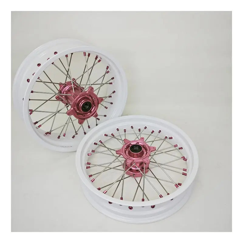 Pink Hub Fit KT M EXC SXF 2003-2023 16/17 Wheel Set White Rims Pink Hubs Supermoto Pit Bike Wheels