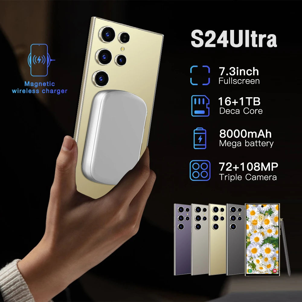 Fnabn Cheap Price Wholesale for S24 Ultra 5G Smartphone 108MP Camera LTE 144Hz LCD Display Dual SIM Face Recognition