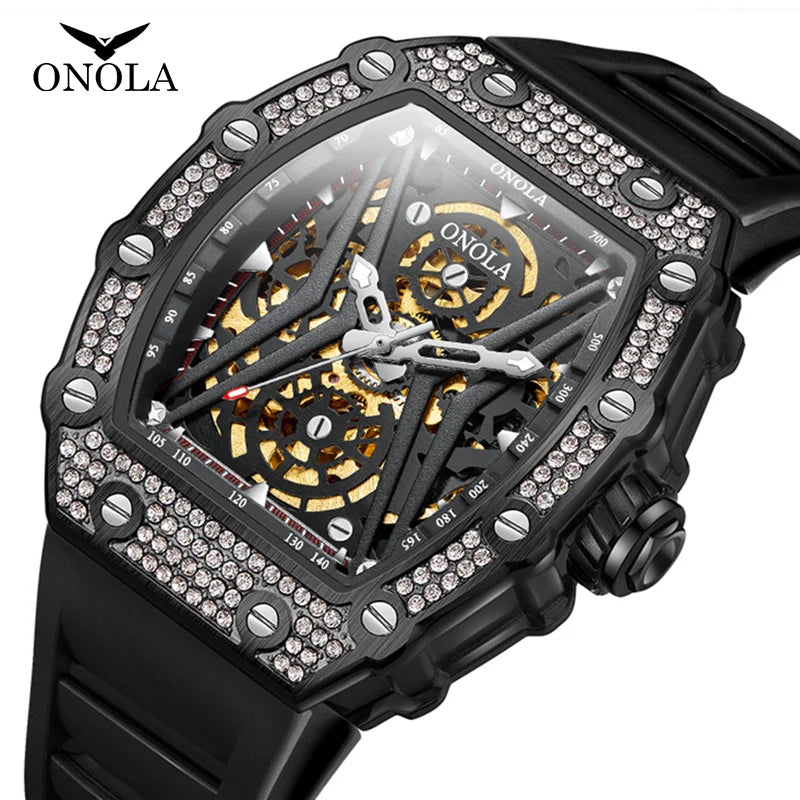 Onola 3828D Men'S Mechanical Vintage Waterproof Watches Anolug 2024 Mens Automatic Rim Watch Cheap Black Mens Watches