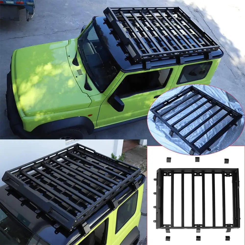 Tellika Aluminum Alloy Roof Luggage Rack with LED Light Bar Carrier Box Fit for Suzuki Jimny JB64 JB74 Accessories