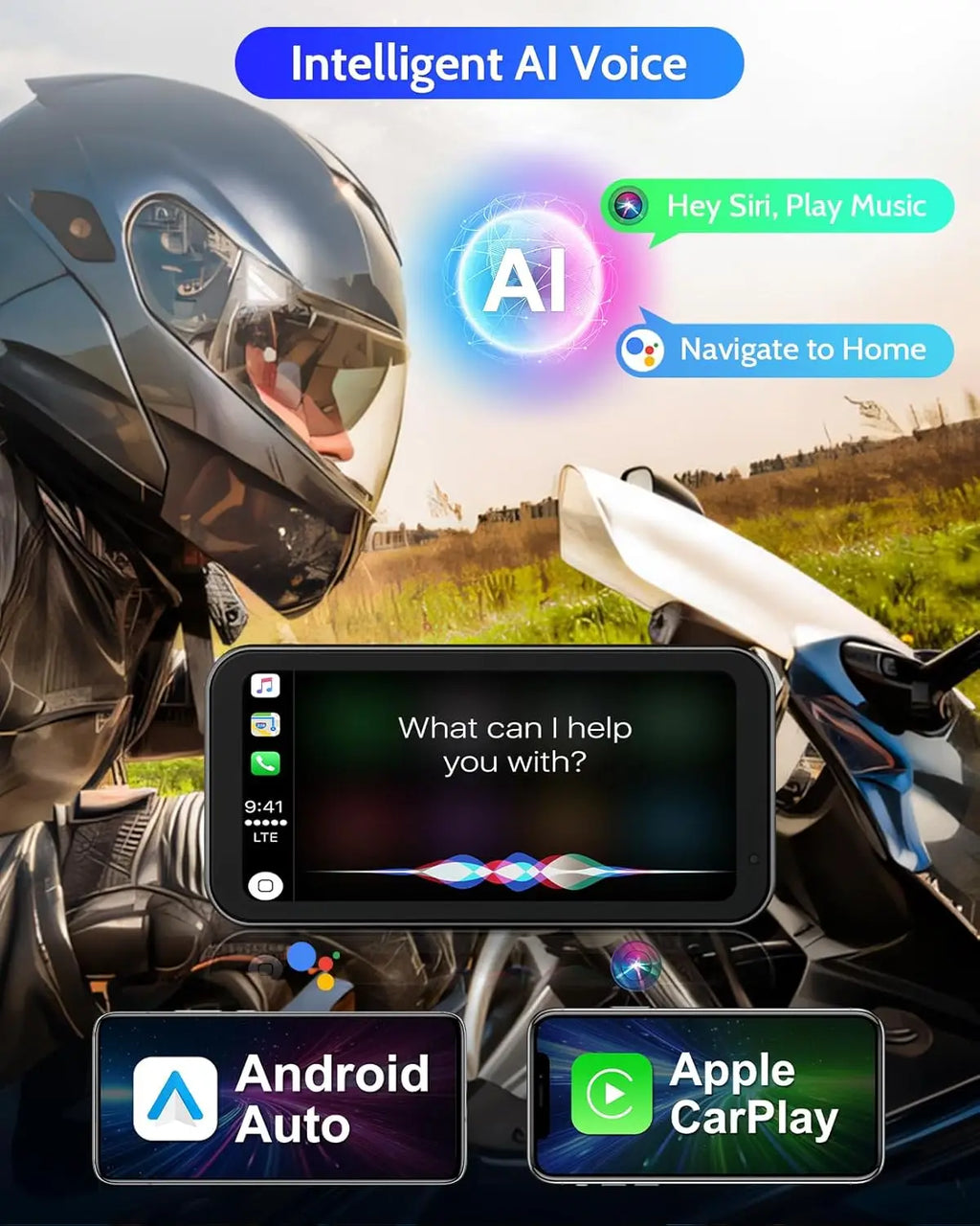 Motorcycle CarPlay  Android Auto 6.25 Inch Screen Portable  GPS Navigation for Motorbike WiFi Bluetooth Siri G00gle Assistant