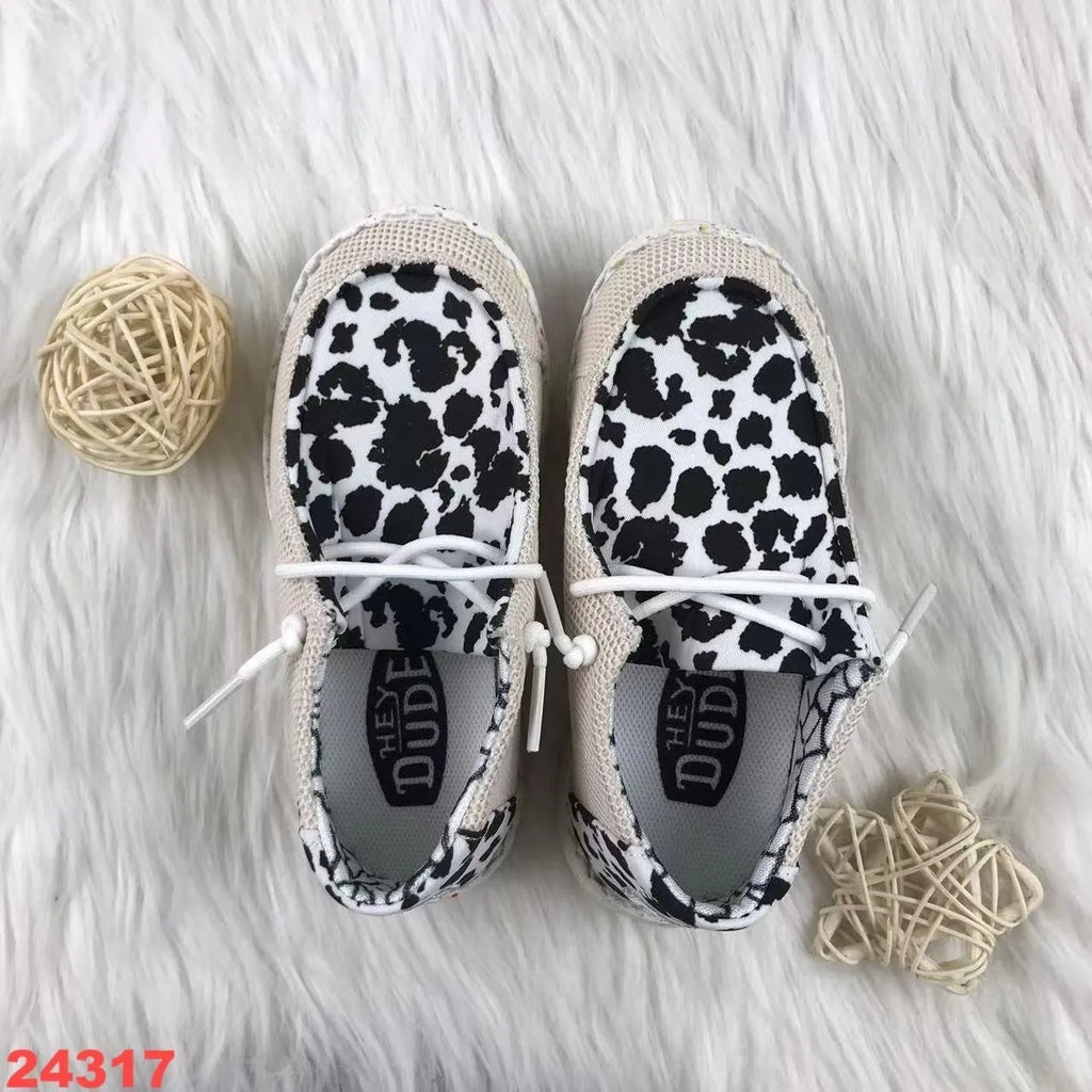 Kids' Canvas Shoes with Bow Black & White Cow Print Skull & Purple-White Cow Print Designs Children Casual Shoes