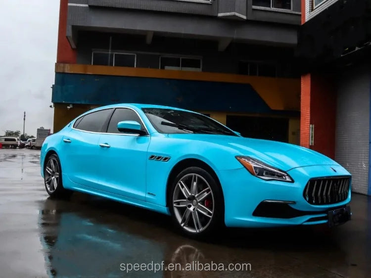 High Polymeric Self Adhesive PET Sky Blue Car Wrap Vinyl Film Anti-scratch PET Wrap Vinyl