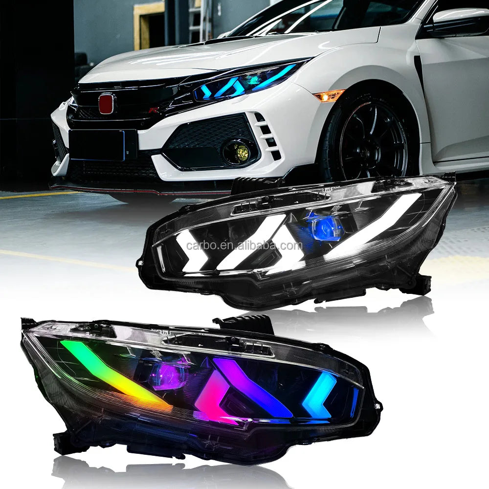 DK MOTION Hot Selling Car Accessories RGB Front Light for 2016-2021 Honda 10th Civic Sedan Hatchback Si Type R Styling Headlamp