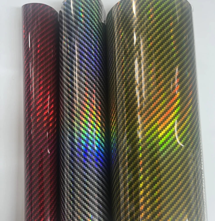 New rainbow Gloss Carbon Fiber Film /PET Laser Carbon Fiber 5d 6D 7D Film Black Vinyl Car Packaging 1.52*18M