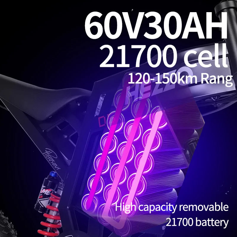 HEZZO D5 Electric Dirt Bike 60V 3000W off Road Tires  Full Suspension 30Ah 70km/h Electric Bicycle US UK EU Warehouse in Stock