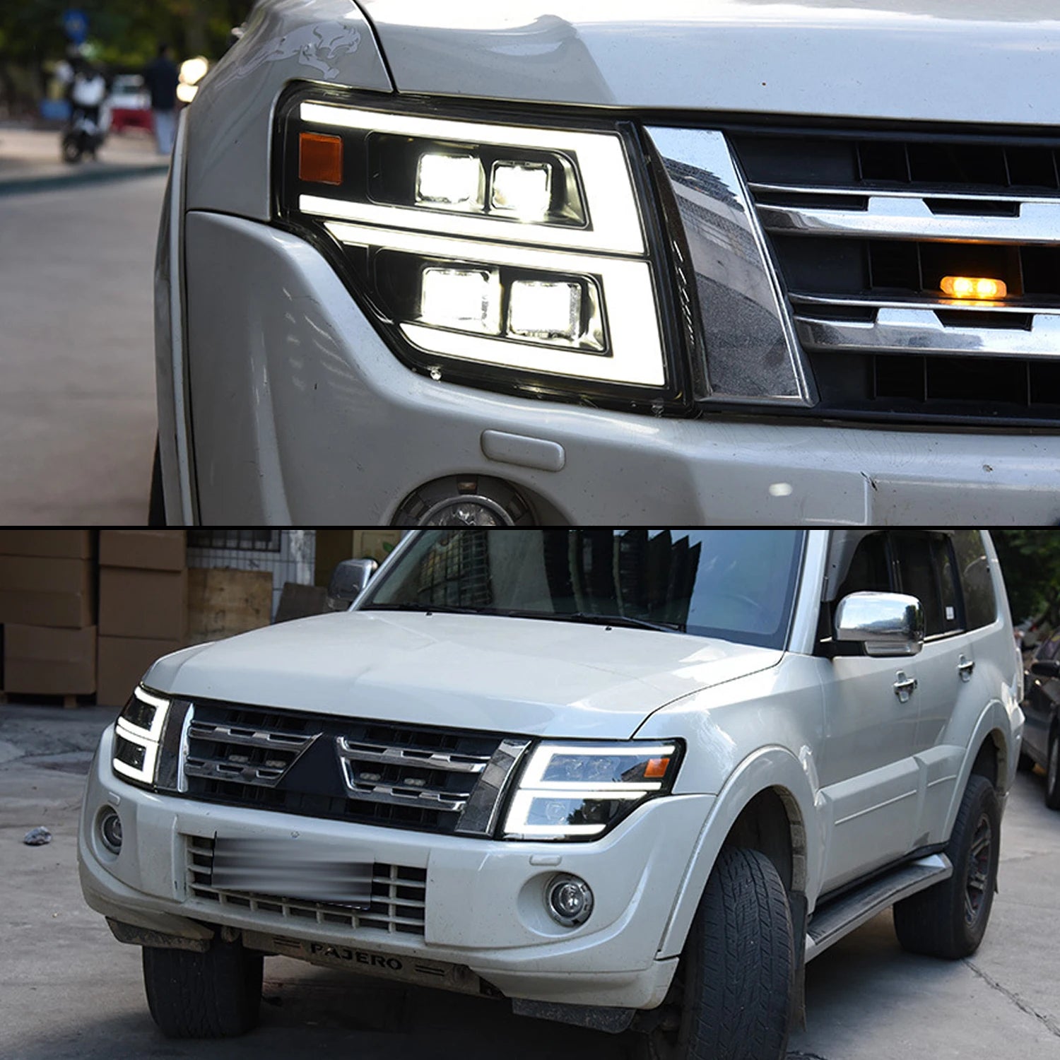 HCMOTIONZ Car Front Lamps Assembly Lighting System 2006-2021 V93/V97 Full LED Headlights for Mitsubishi Pajero