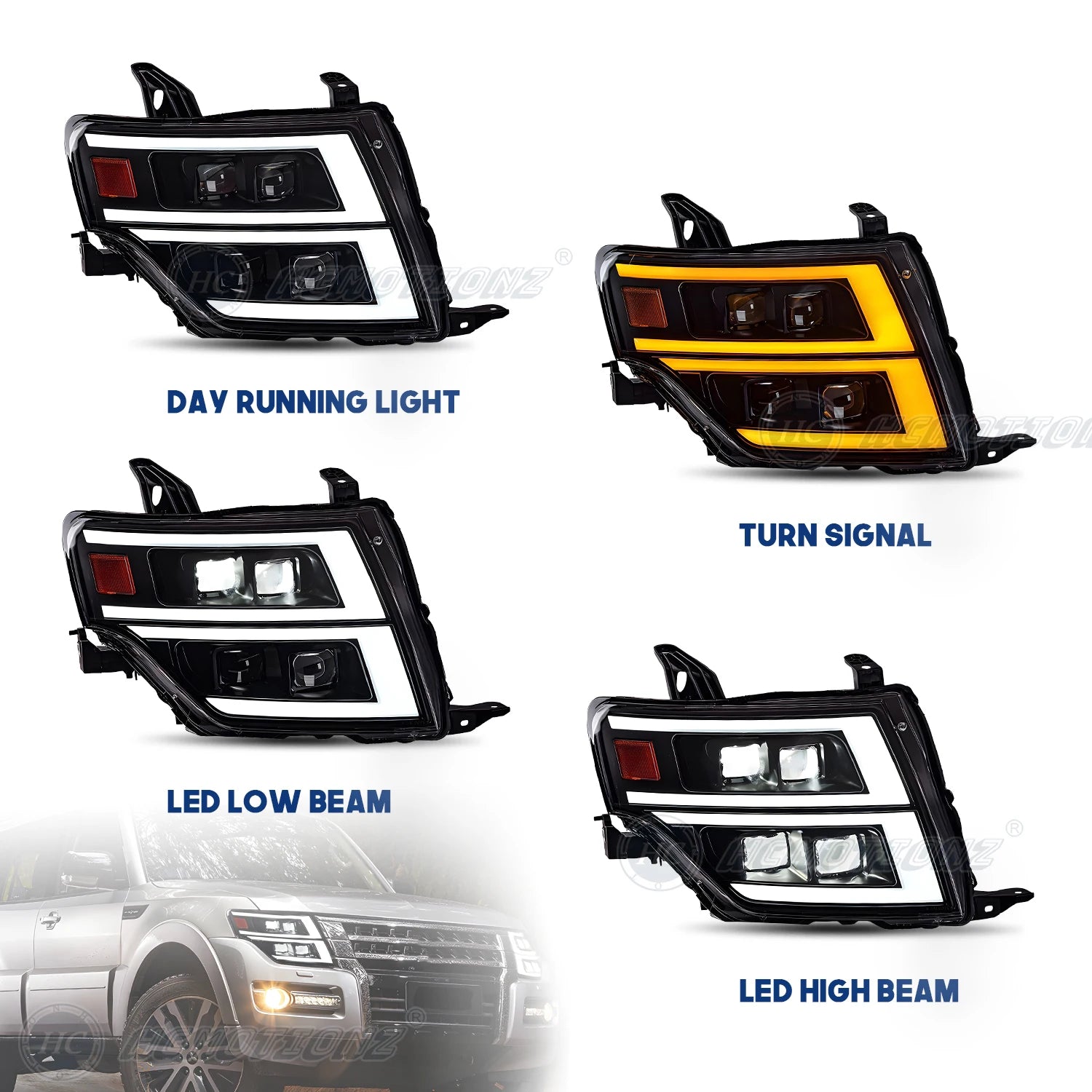 HCMOTIONZ Car Front Lamps Assembly Lighting System 2006-2021 V93/V97 Full LED Headlights for Mitsubishi Pajero