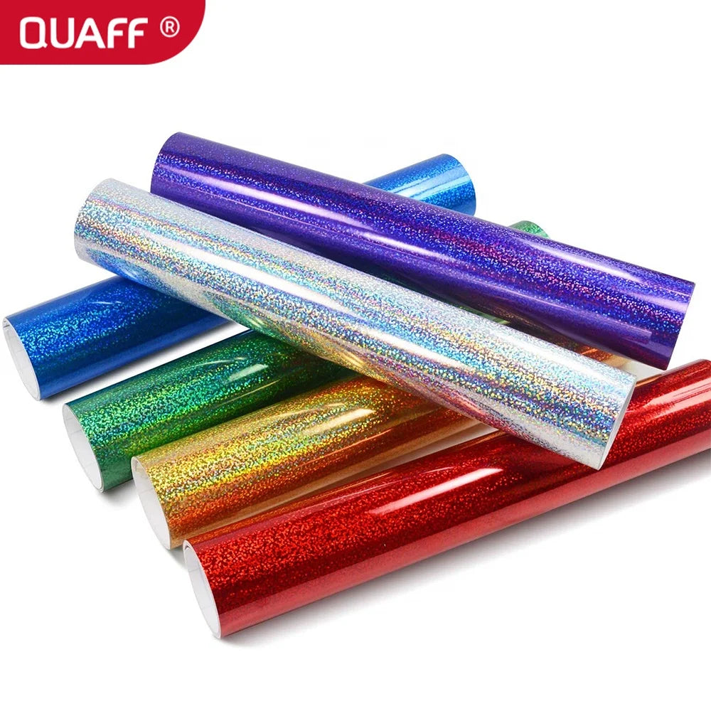 QUAFF Wholesale Hologram Heat Transfer Vinyl Made in Korea 0.5*25m Support Custom Size for Cutting Plotter Diy T-shirt logo