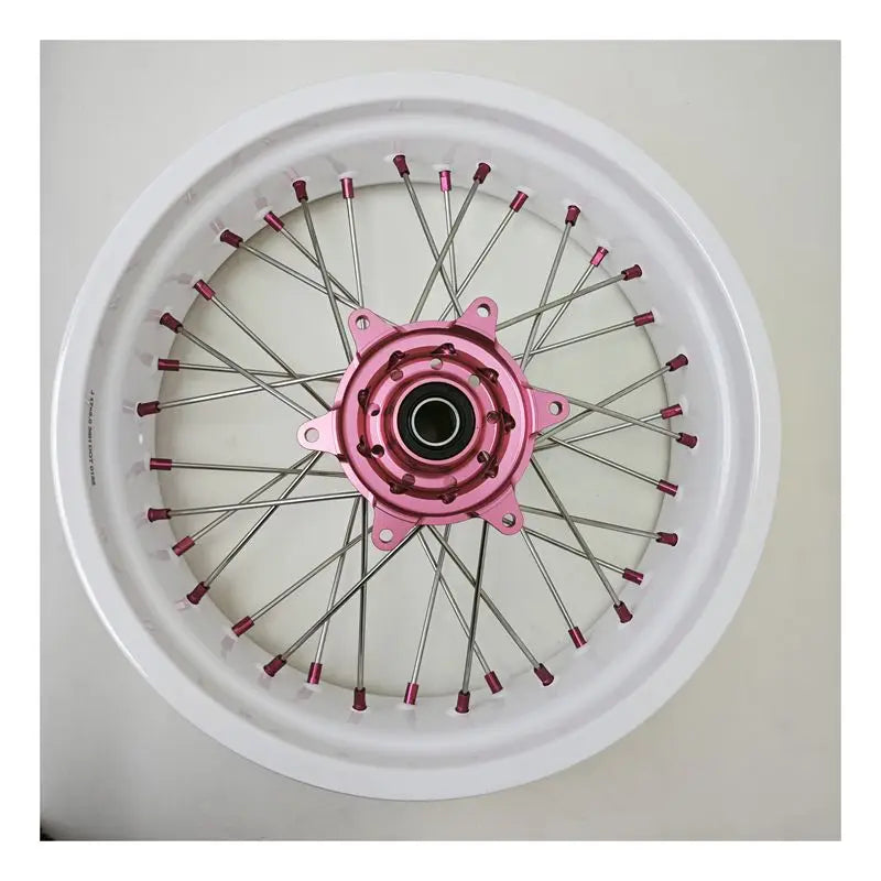 Pink Hub Fit KT M EXC SXF 2003-2023 16/17 Wheel Set White Rims Pink Hubs Supermoto Pit Bike Wheels
