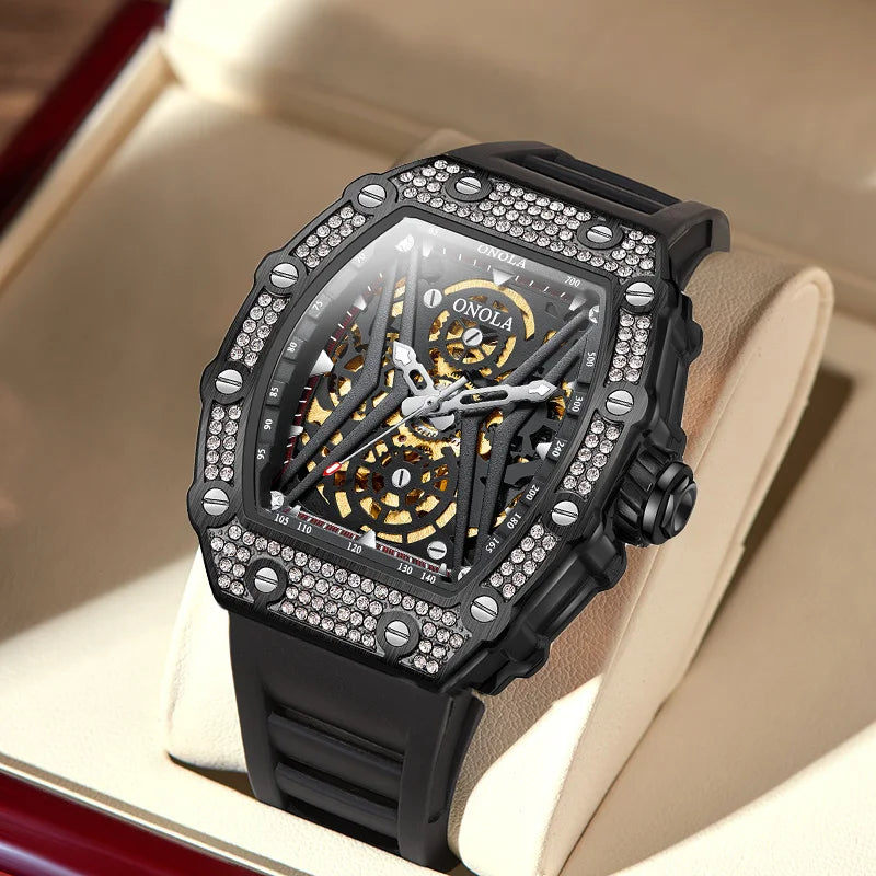 Onola 3828D Men'S Mechanical Vintage Waterproof Watches Anolug 2024 Mens Automatic Rim Watch Cheap Black Mens Watches