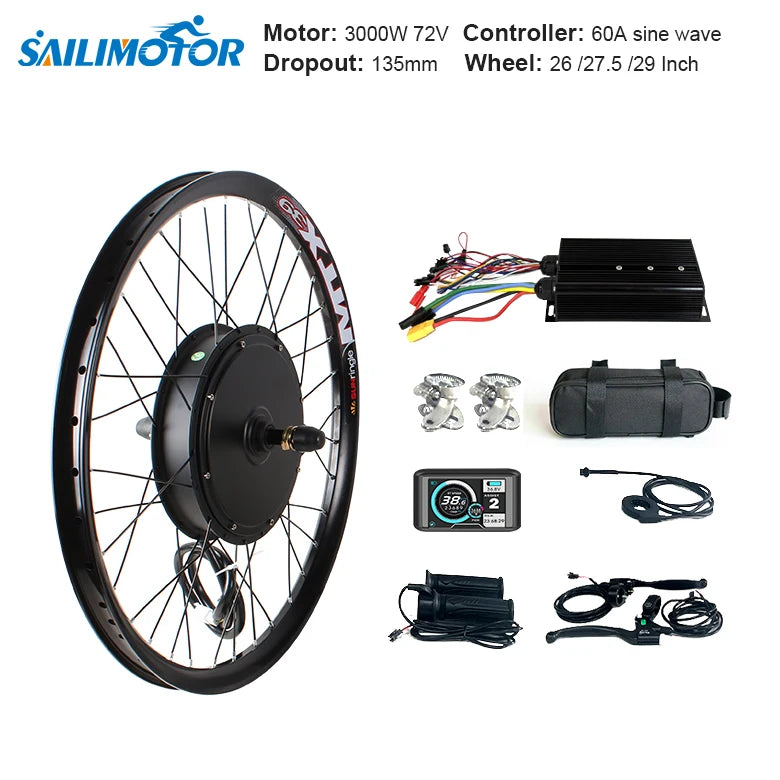 OEM ODM Sailimotor High Power 3000W E Bike Conversion Kit Optional 72v 30ah Battery for 26 27.5 29 Inch MTX Rims
