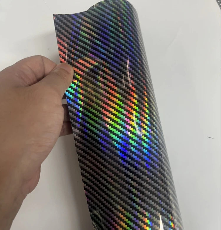New rainbow Gloss Carbon Fiber Film /PET Laser Carbon Fiber 5d 6D 7D Film Black Vinyl Car Packaging 1.52*18M