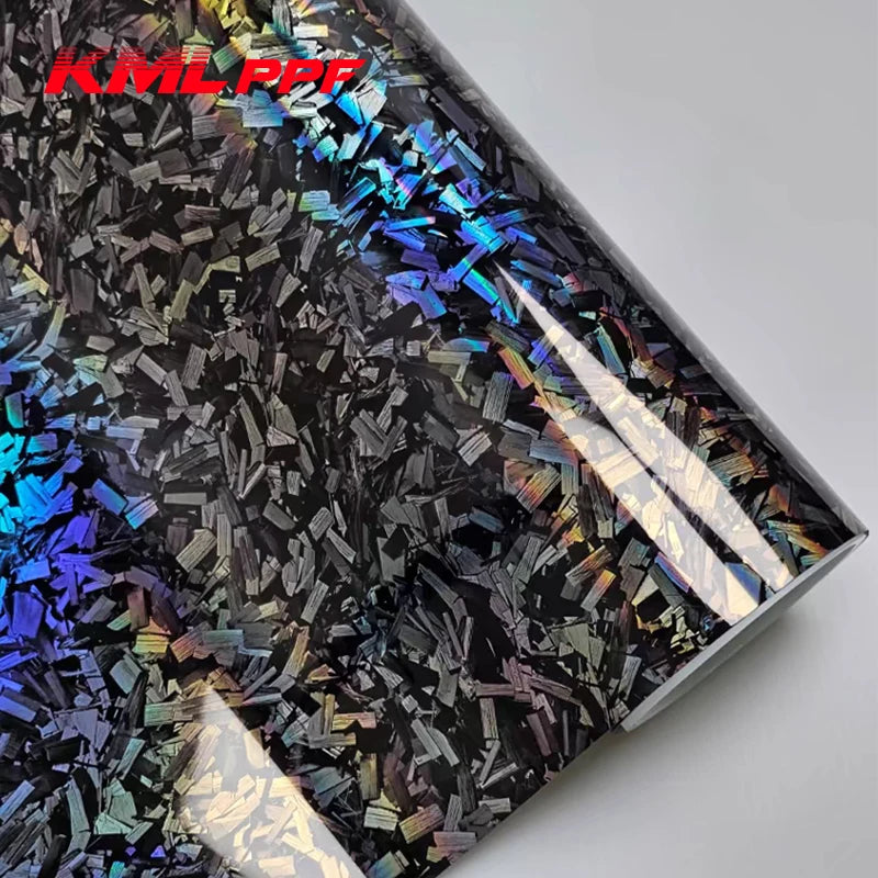 PET Rainbow Forged Carbon Fiber Film Gold Wrap Vinyl with Glossy Finish Color-Changing and Scratch-Resistant for KML Cars