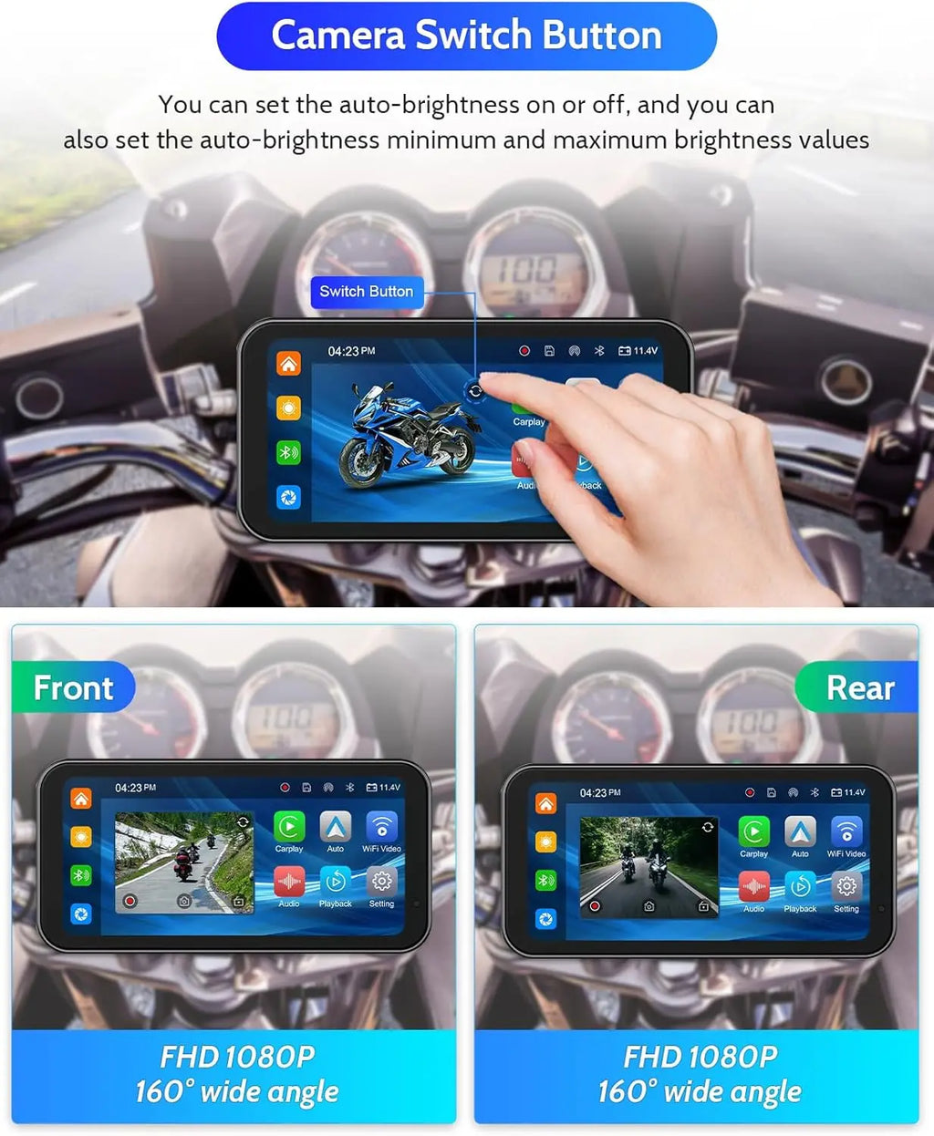 Motorcycle CarPlay  Android Auto 6.25 Inch Screen Portable  GPS Navigation for Motorbike WiFi Bluetooth Siri G00gle Assistant