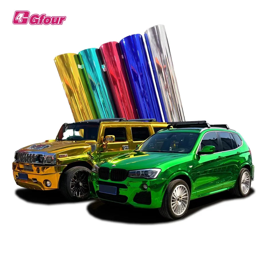 1.52*18m Roll Super Gloss Mirror Metallic High Stretch Chrome Mirror Film Automotive PVC Vinyl Film 8MIL Thick UV 99% IR 80%