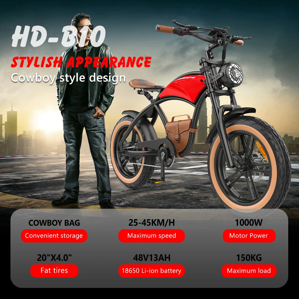 Electric Mountain Bike Hidoes B10 48V 1000W Motor 13ah Battery Long Range Fat Tire E Bike Electric Bicycle E City Ebike