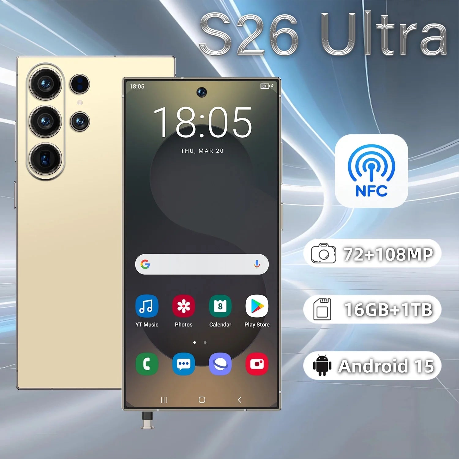 S26 Ultra 7.3" HD LCD 120Hz Deca Core 16GB+1TB 108MP Camera Dual SIM LTE/CDMA 5G Android 14 Smartphone Spanish