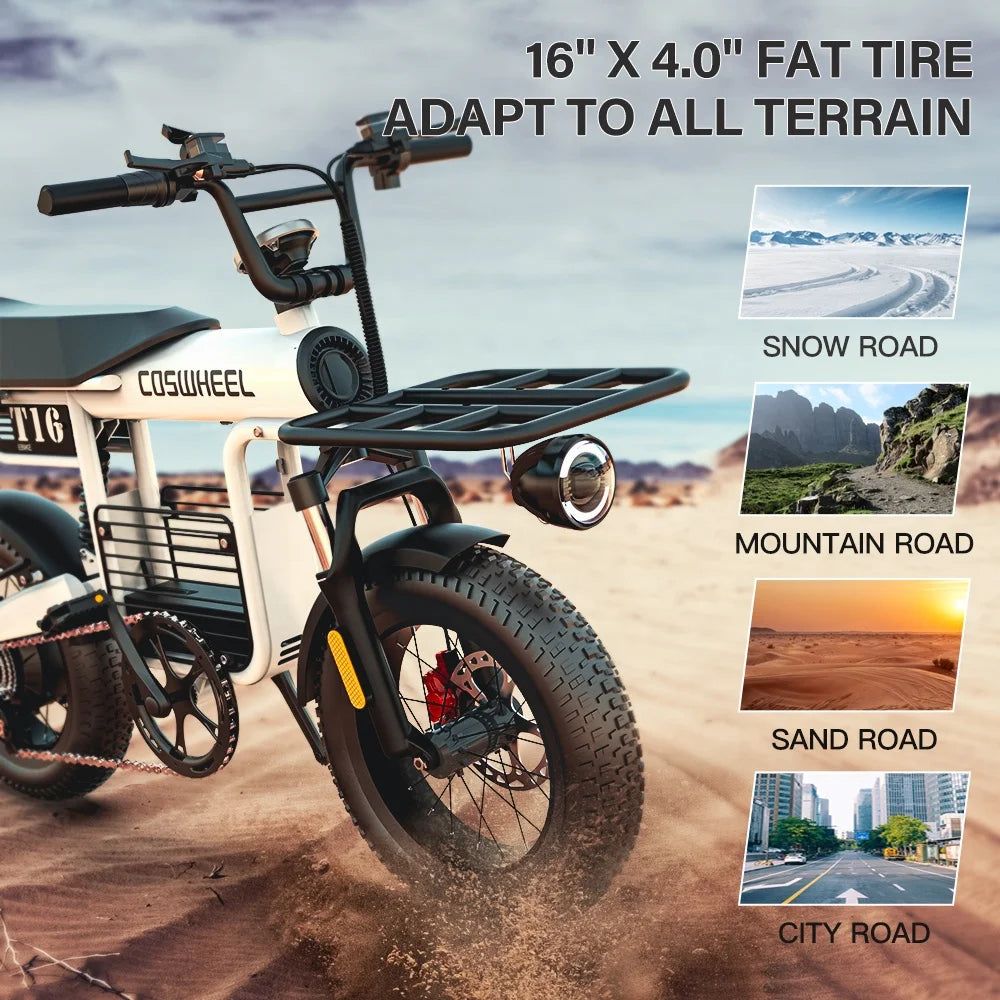 US EU Warehouse Stock COSWHEEL T16 Fat Tire Full Suspension 48V 750W 1000W Fat Vintage E Bike Retro Female Electric City Bike