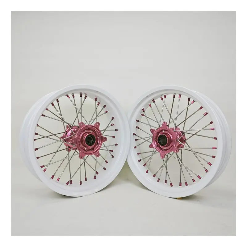 Pink Hub Fit KT M EXC SXF 2003-2023 16/17 Wheel Set White Rims Pink Hubs Supermoto Pit Bike Wheels