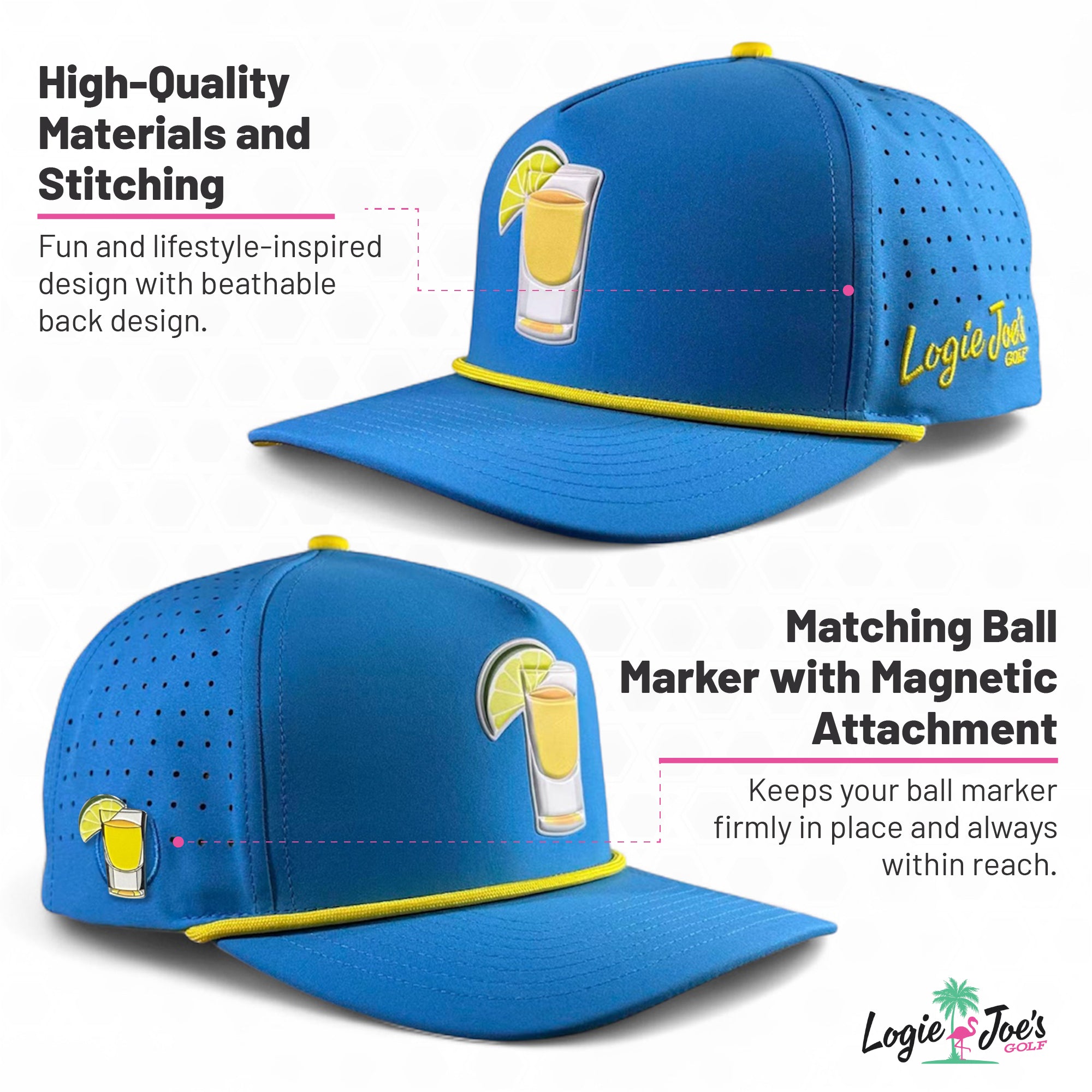 Dumpster Fire Golf Hat | Snapback Cap | Built-in Magnetic Ball Marker Holder + Marker Included | Adjustable | Trash Waste White, Teal