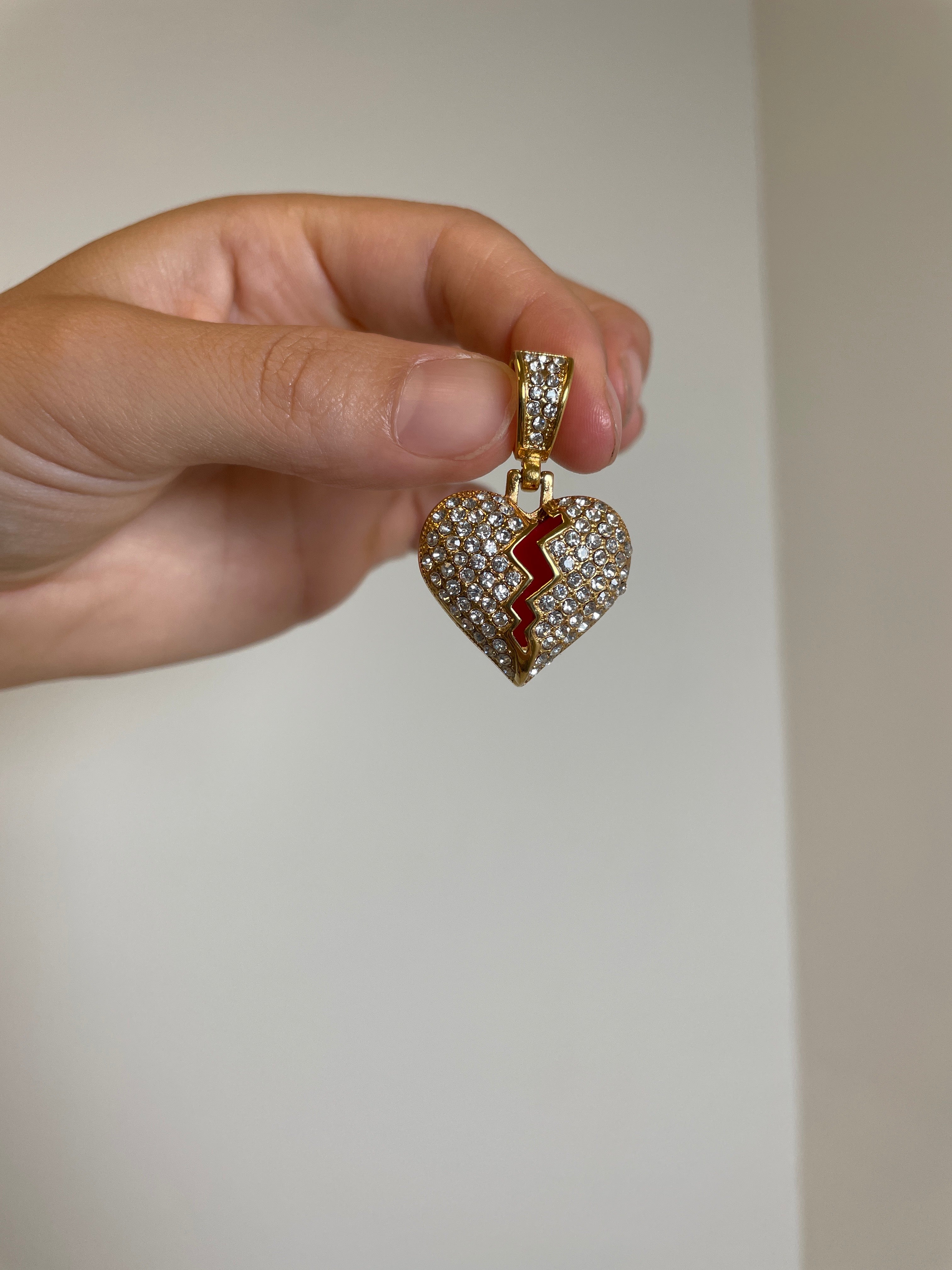 Red Broken Heart Pendant with 14K Gold Filled Rope Necklace 4mm 24" Chain Set