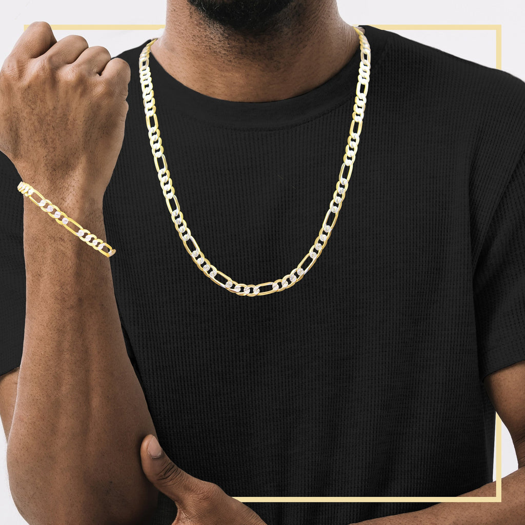 Diamond-Cut 14K Gold Filled Figaro Chain Necklace 24" Bracelet 8.5" Set 6 mm