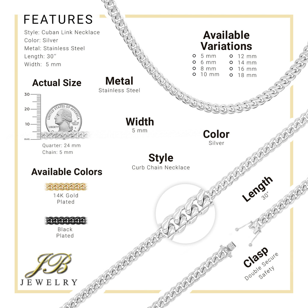 Silver Cuban Link Stainless Steel Necklace 30"