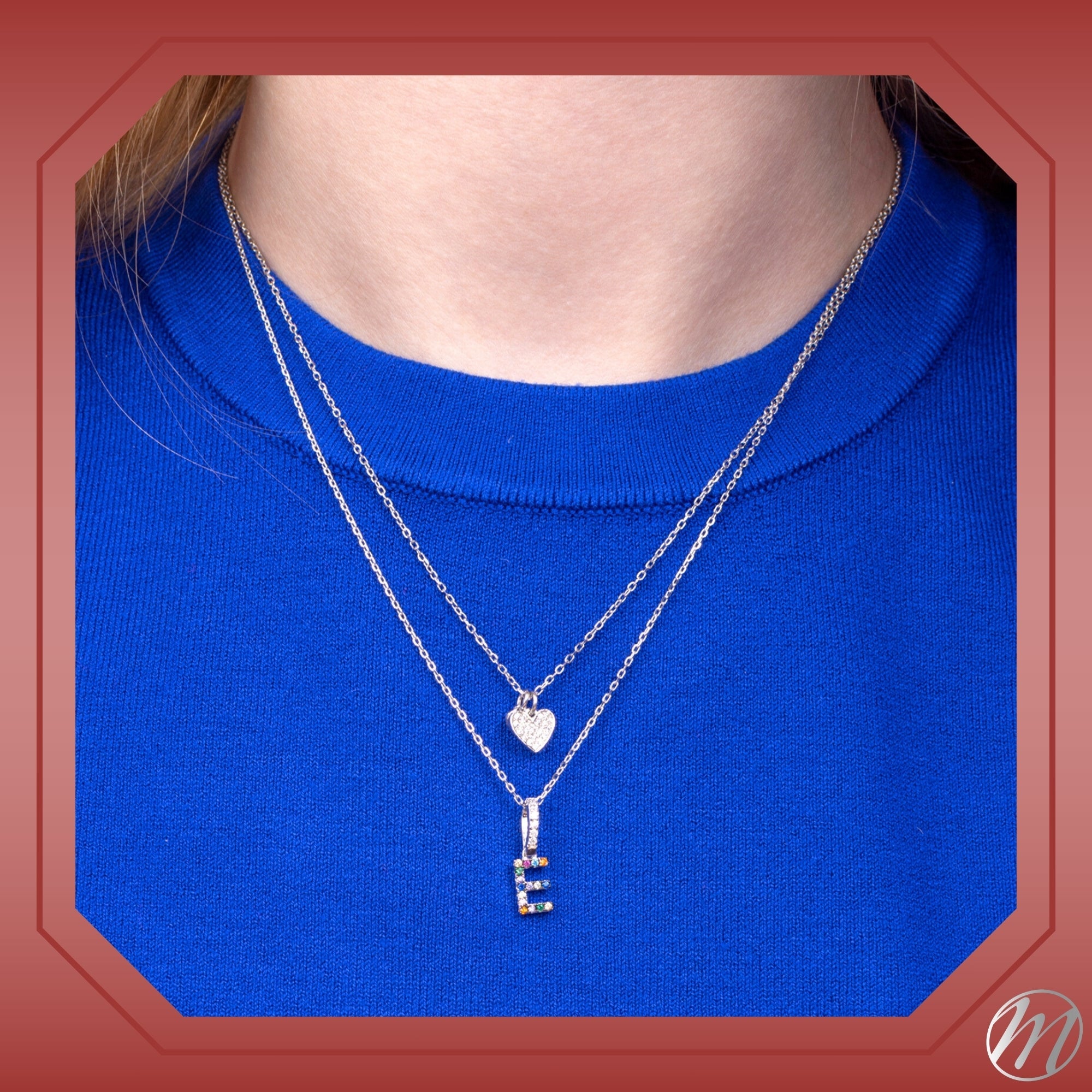 Sterling Silver Initial Necklace Pendant for Girls Multi Color Rainbow Simulated Gemstones Letters