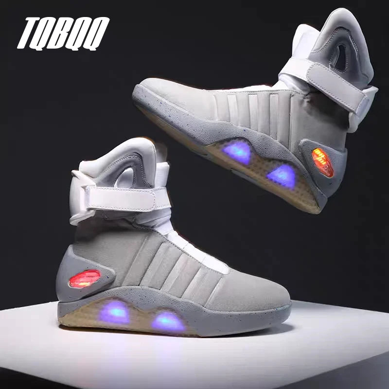 Men's High-Cut Skateboarding Shoes with LED Women Cool Sports Shoes USB Rechargeable Casual Sneakers Back To The Future Boots