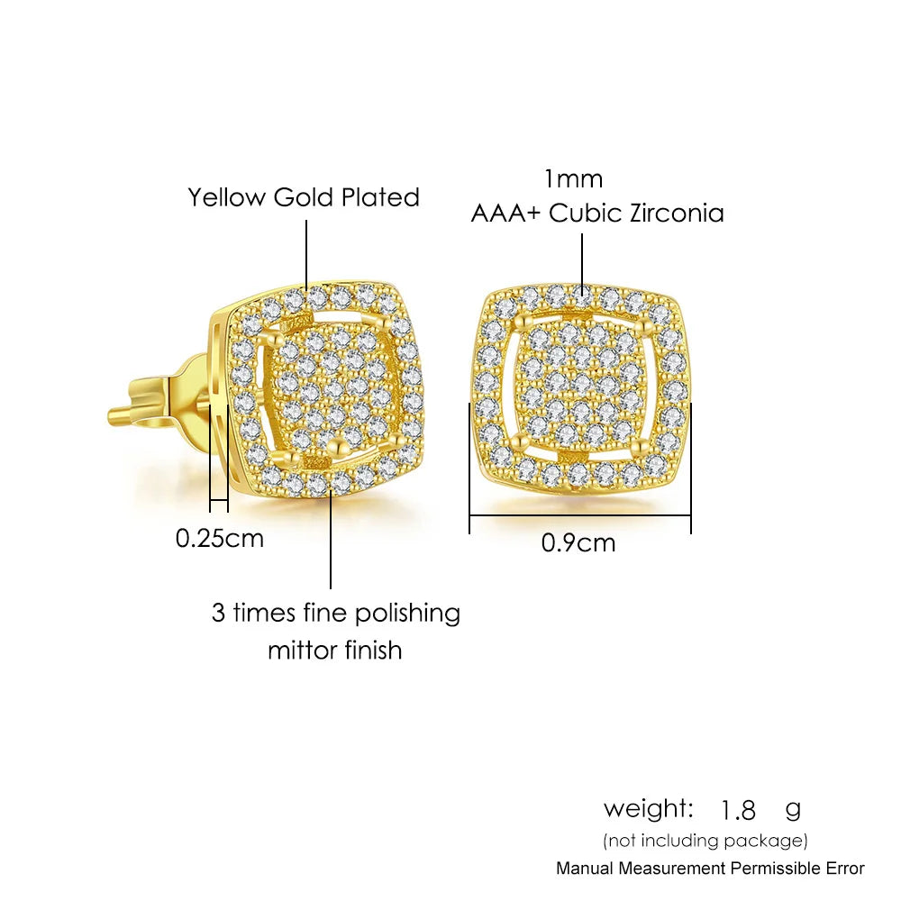 Square Iced Out Zirconia Ear Piercing Stud Unisex Earrings Punk Rock Hiphop Cartilage Lobe Earing Trendy Male Jewelry OHE164