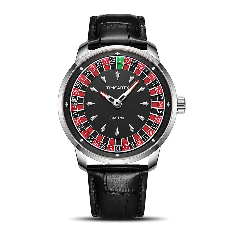 TIMEARTX New European Roulette Trendy Men's Watch Poker Game Fashion Quartz Movement Genuine Leather Wristwatch