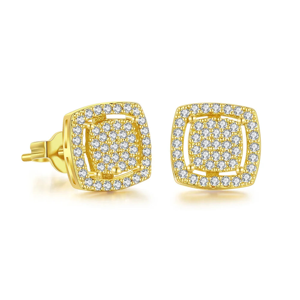 Square Iced Out Zirconia Ear Piercing Stud Unisex Earrings Punk Rock Hiphop Cartilage Lobe Earing Trendy Male Jewelry OHE164