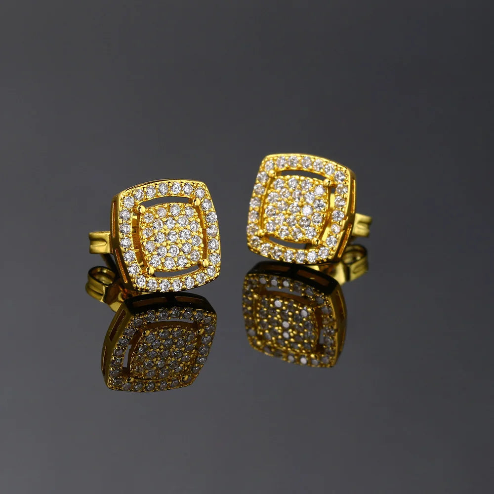 Square Iced Out Zirconia Ear Piercing Stud Unisex Earrings Punk Rock Hiphop Cartilage Lobe Earing Trendy Male Jewelry OHE164
