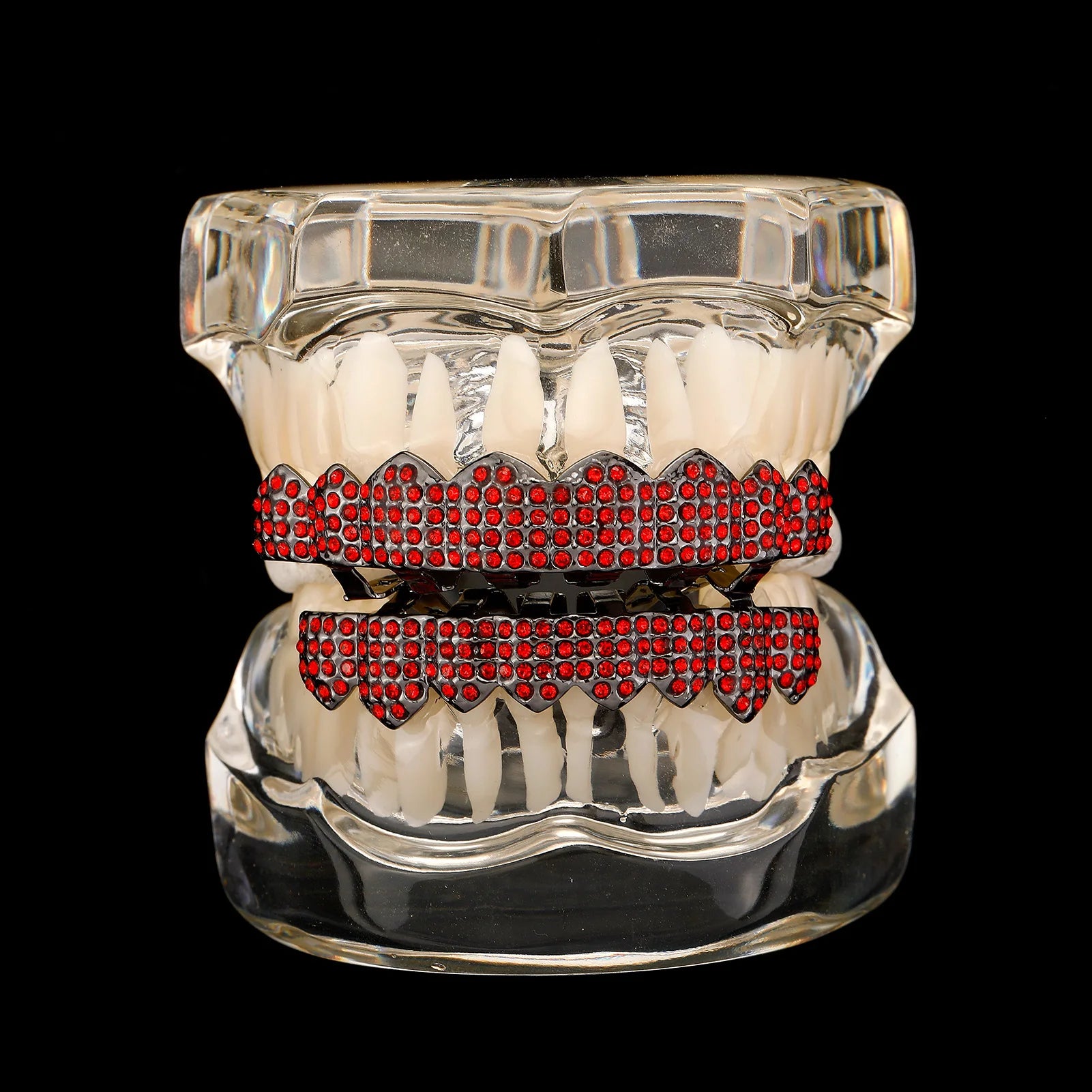 TOPGRILLZ Hip Hop Teeth Grillz Iced Out Micro Paved Green Red Cubic Zircon Top & Bottom Charm Grills Set For Halloween Party