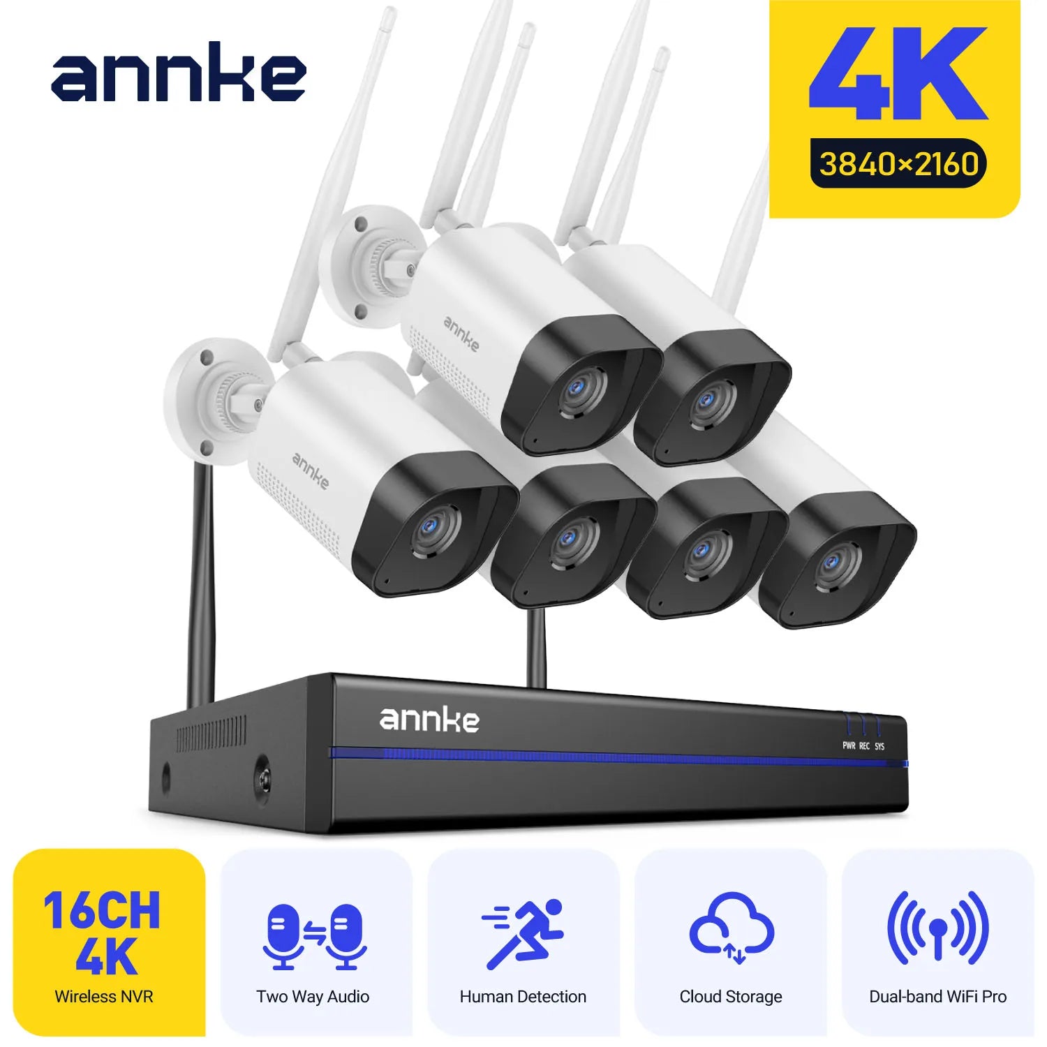 Annke 8MP Wireless CCTV System 16CH NVR Video Surveillance Kit Two Way Audio poe camera 2/4/6 PCS 4K Wifi security camera