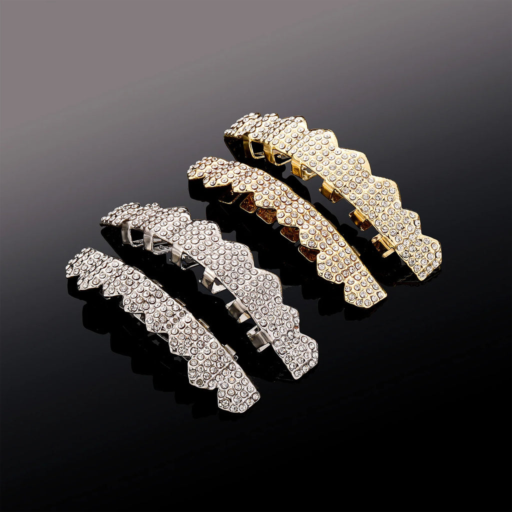 TOPGRILLZ Hip Hop Teeth Grillz Iced Out Micro Paved Green Red Cubic Zircon Top & Bottom Charm Grills Set For Halloween Party