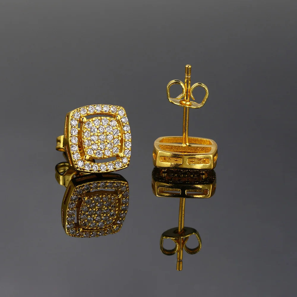 Square Iced Out Zirconia Ear Piercing Stud Unisex Earrings Punk Rock Hiphop Cartilage Lobe Earing Trendy Male Jewelry OHE164