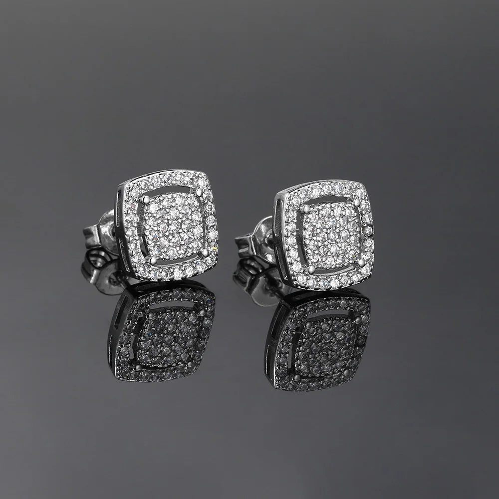 Square Iced Out Zirconia Ear Piercing Stud Unisex Earrings Punk Rock Hiphop Cartilage Lobe Earing Trendy Male Jewelry OHE164