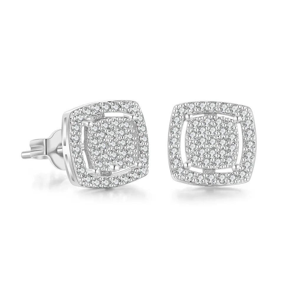 Square Iced Out Zirconia Ear Piercing Stud Unisex Earrings Punk Rock Hiphop Cartilage Lobe Earing Trendy Male Jewelry OHE164