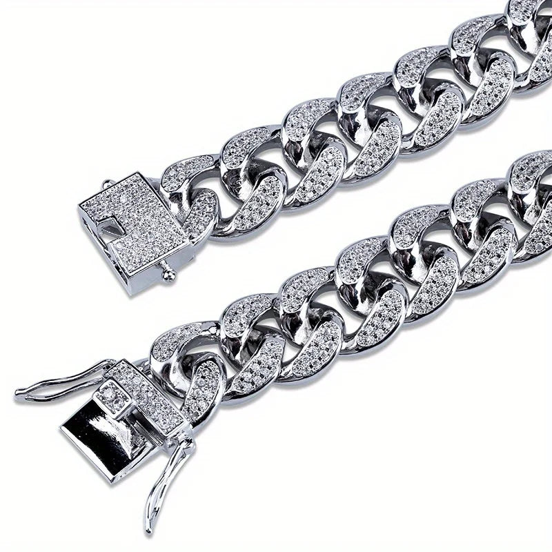 Luxury Iced Out Cuban Link Chain Bracelet for Men Paved Crystal Hip-Hop Jewelry Stainless Steel Bling Bling Wristband Gift