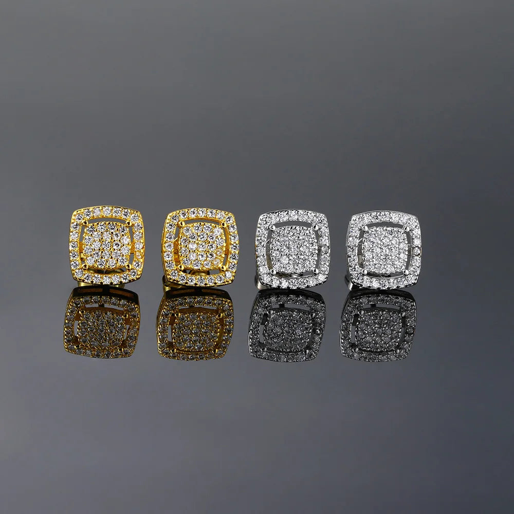 Square Iced Out Zirconia Ear Piercing Stud Unisex Earrings Punk Rock Hiphop Cartilage Lobe Earing Trendy Male Jewelry OHE164