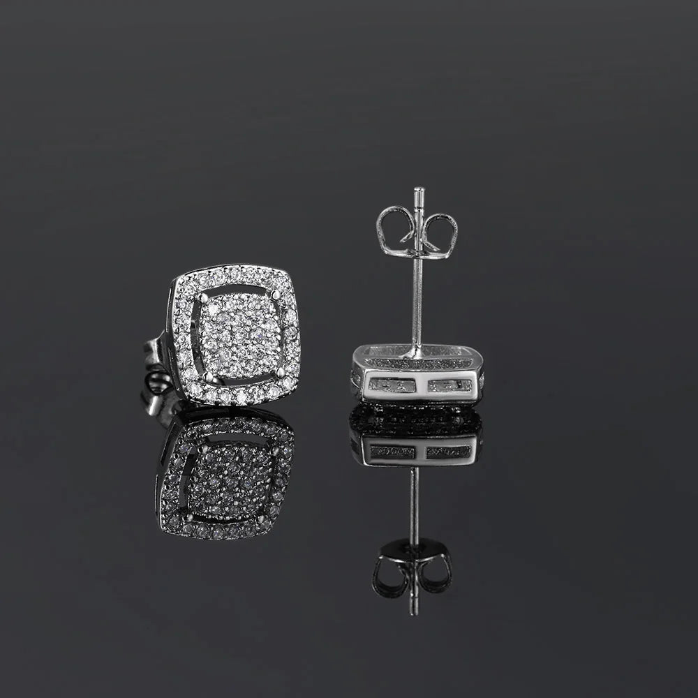 Square Iced Out Zirconia Ear Piercing Stud Unisex Earrings Punk Rock Hiphop Cartilage Lobe Earing Trendy Male Jewelry OHE164