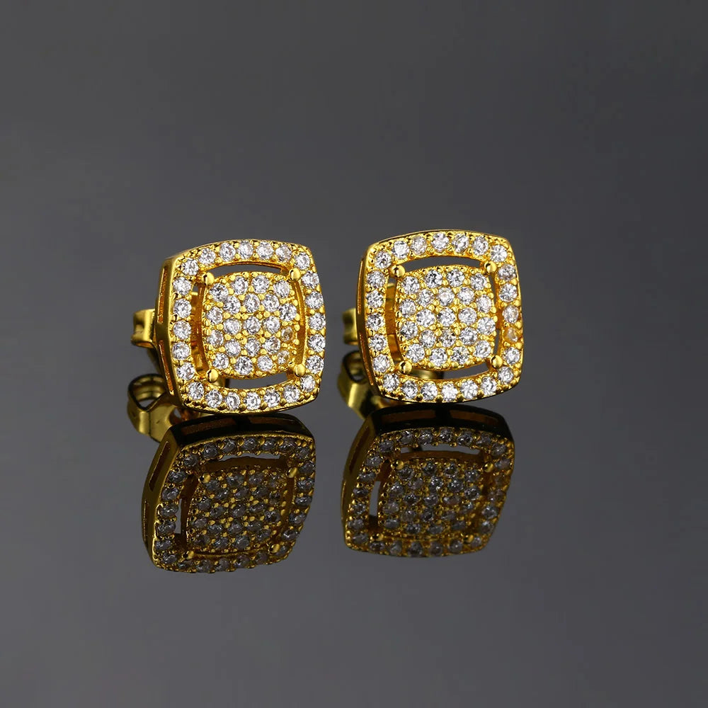 Square Iced Out Zirconia Ear Piercing Stud Unisex Earrings Punk Rock Hiphop Cartilage Lobe Earing Trendy Male Jewelry OHE164