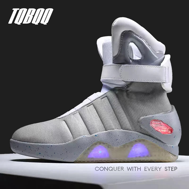 Men's High-Cut Skateboarding Shoes with LED Women Cool Sports Shoes USB Rechargeable Casual Sneakers Back To The Future Boots