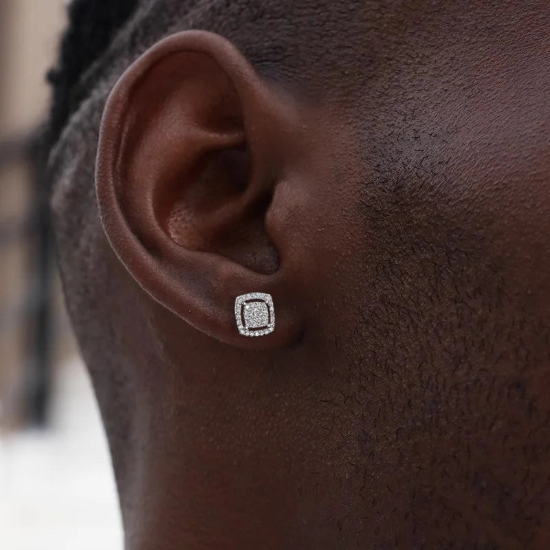 Square Iced Out Zirconia Ear Piercing Stud Unisex Earrings Punk Rock Hiphop Cartilage Lobe Earing Trendy Male Jewelry OHE164